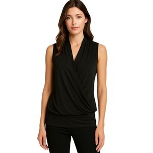 Boston Proper Black Faux Wrap Sleeveless Blouse Size L